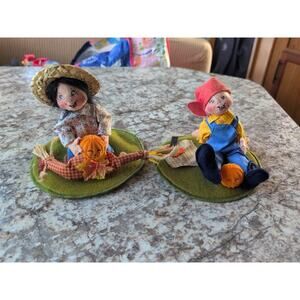 2 VTG Annalee Mobilitee Dolls 7" Shanna's Scarecrow & Jeff & Jack-o'-lantern